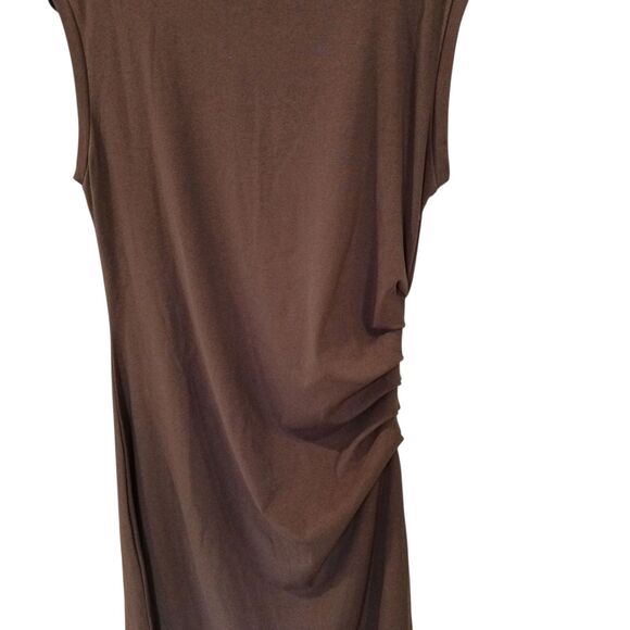 OGL Mockneck Tucks Midi Dress - Hazelnut Coco Sleeveless Brown Ruched Size PXL - Picture 6 of 15